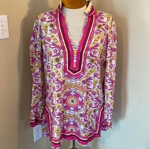 Tory Burch Kaftan boho tunic top blouse. Size 8 lightweight cotton coastal